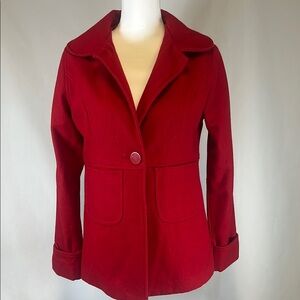 Luii Red Jacket Coat Wool Blend Women's M Lined Statement